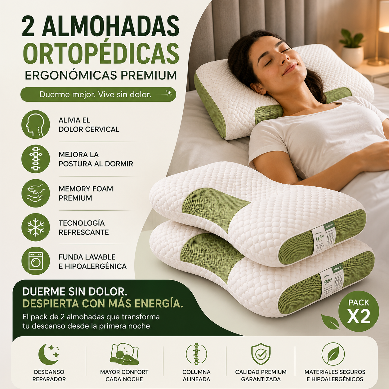 2 Almohadas Ortopédicas Premium