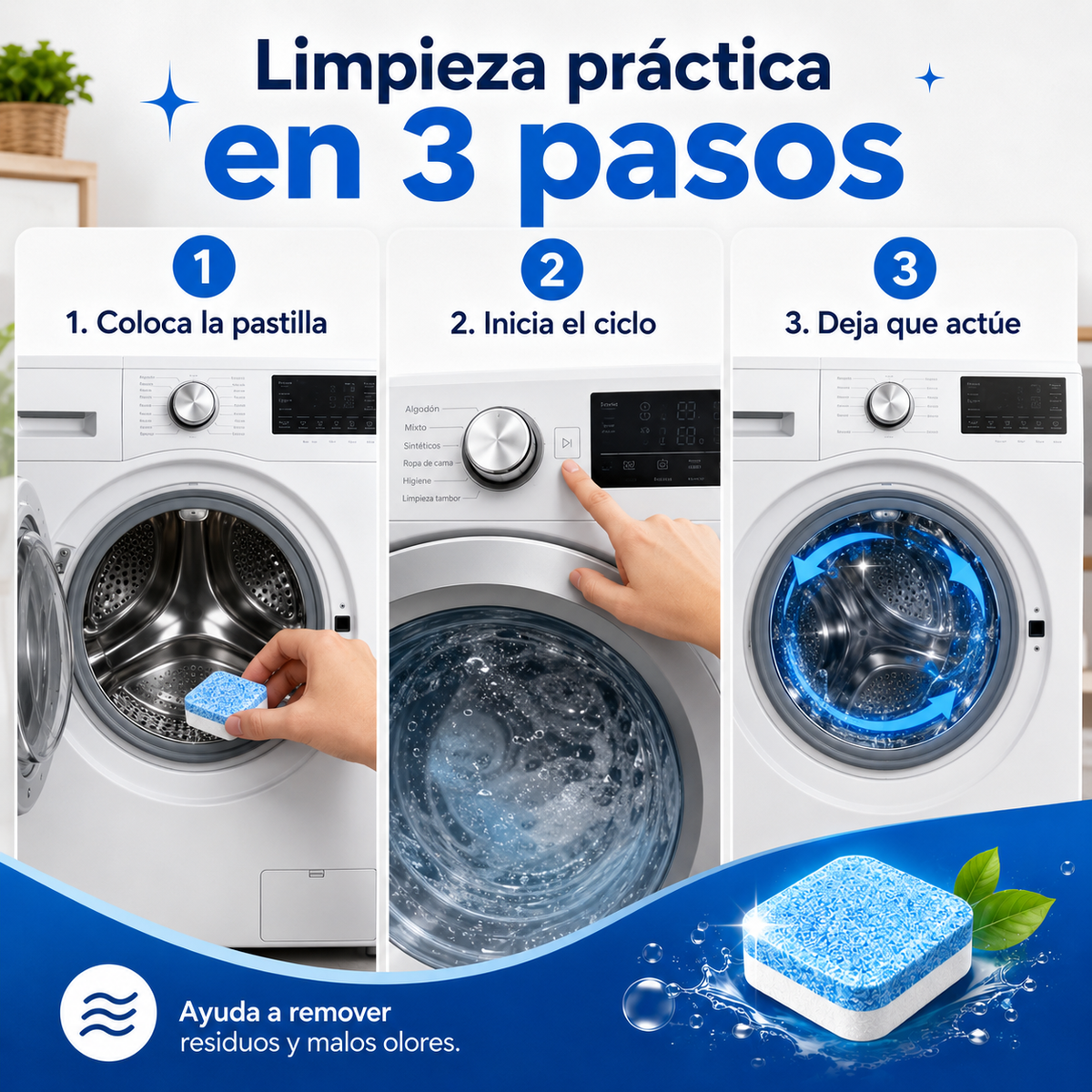 12 pastillas limpieza lavadora efervesce