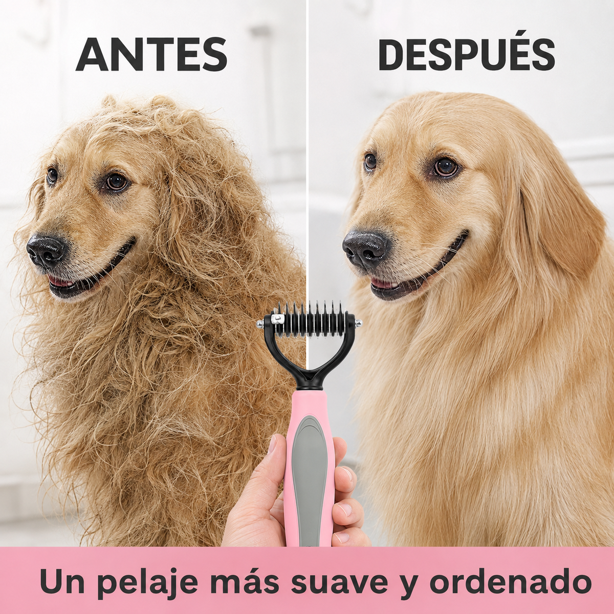 Rastrillo Desenredante 2 en 1 para Perros y Gatos – Elimina Pelo Suelto y Nudos