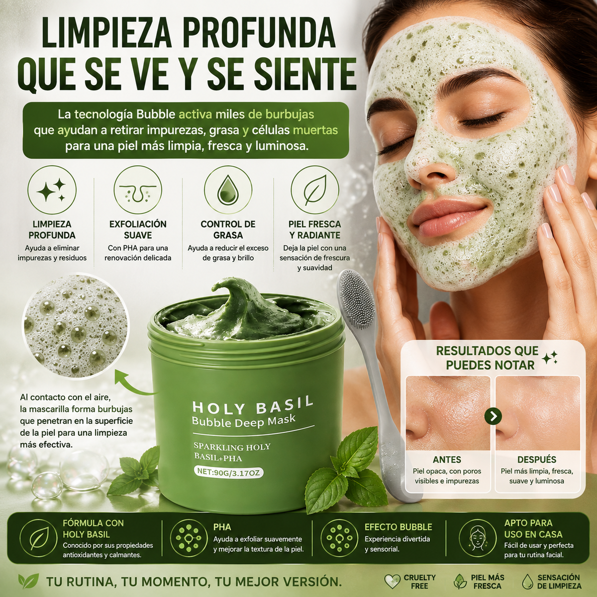Mascarilla Facial Bubble Deep con Holy Basil