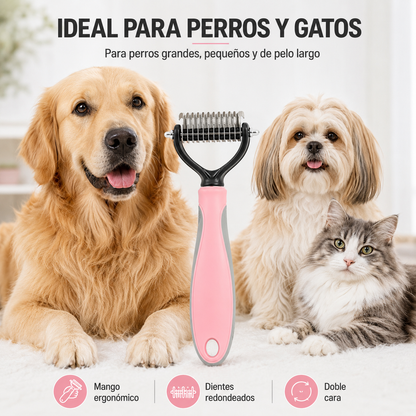 Rastrillo Desenredante 2 en 1 para Perros y Gatos – Elimina Pelo Suelto y Nudos