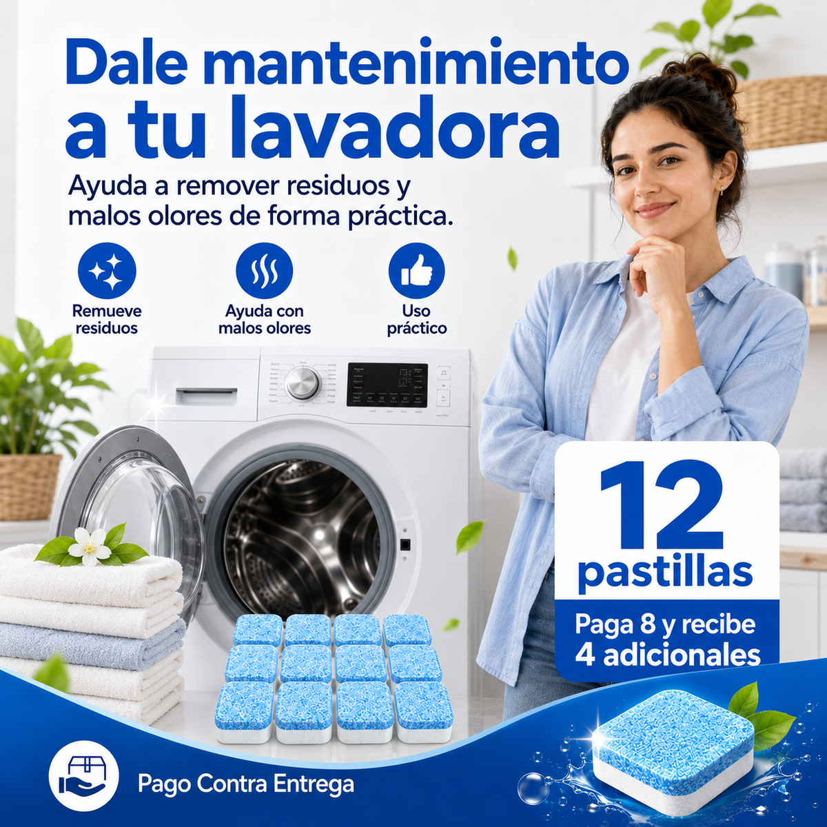 12 pastillas limpieza lavadora efervesce