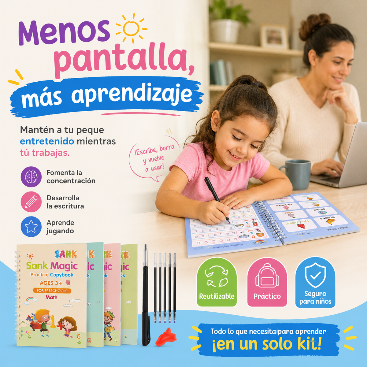 Kit Educativo Reutilizable para Aprender, Escribir y Divertirse ✨