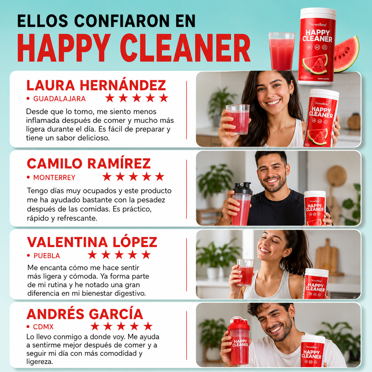 HAPPY CLEANER™ SANDÍA – FÓRMULA PREMIUM DE 14 SOBRES.