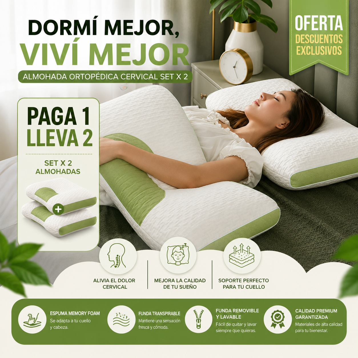 2 Almohadas Ortopédicas Premium