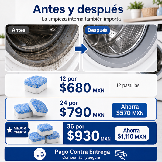 12 pastillas limpieza lavadora efervesce