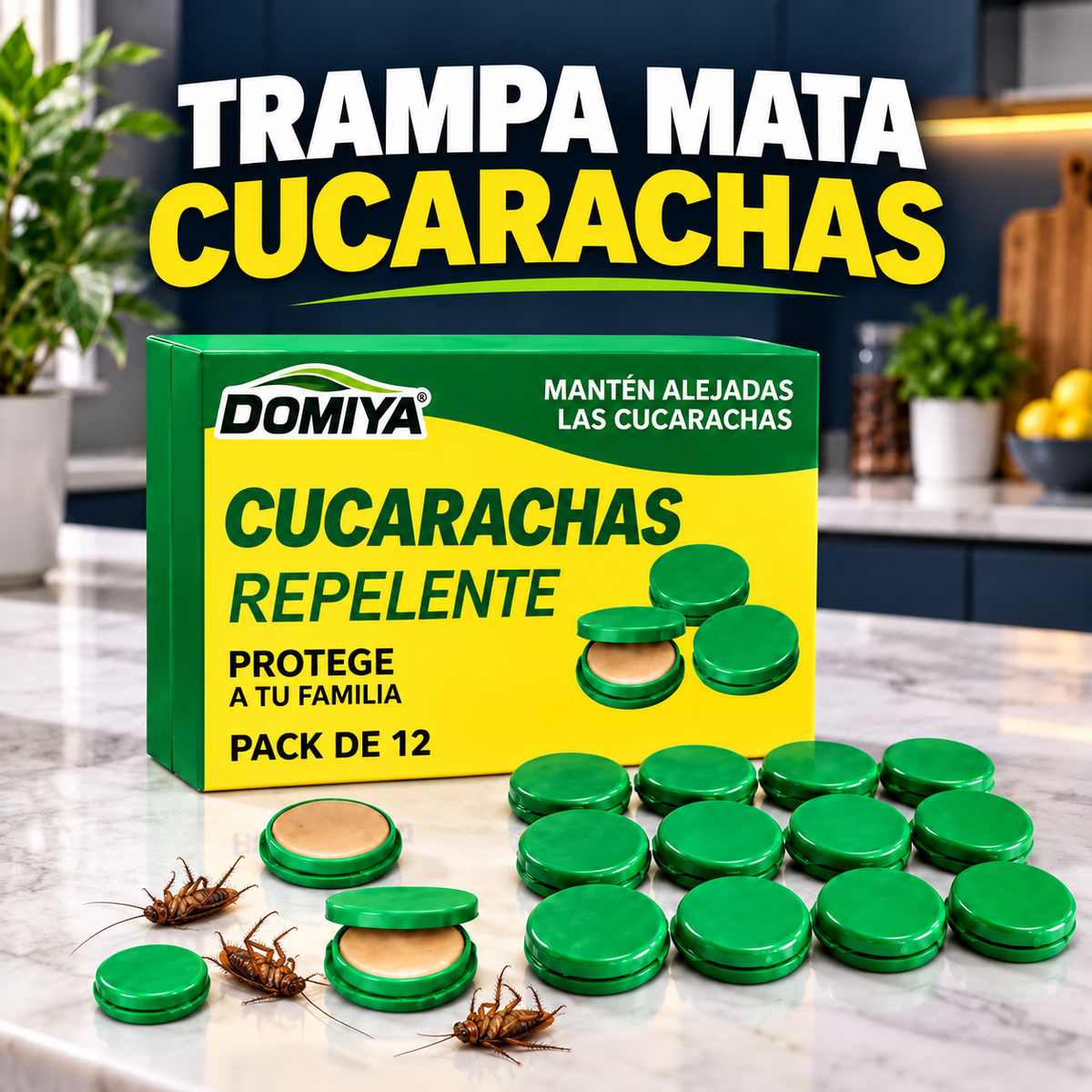 Trampa mata cucarachas Domiya con insectos eliminados